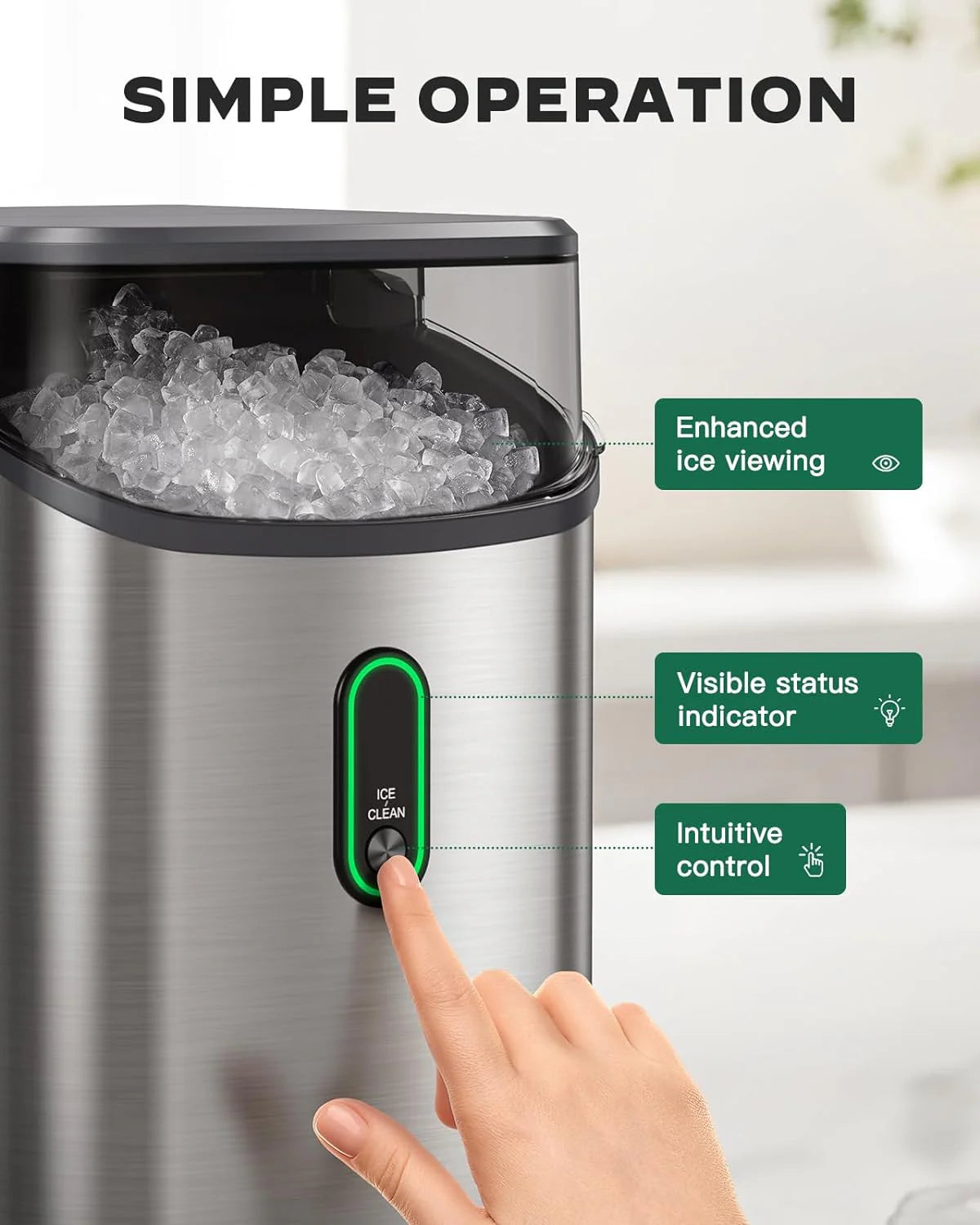 Ice Maker Countertop, Pebble Ice Maker with Soft Chewable Ice, One-Click Operation Ice Machine with Self-Cleaning, 33lbs/24H for Home,Kitchen,Office