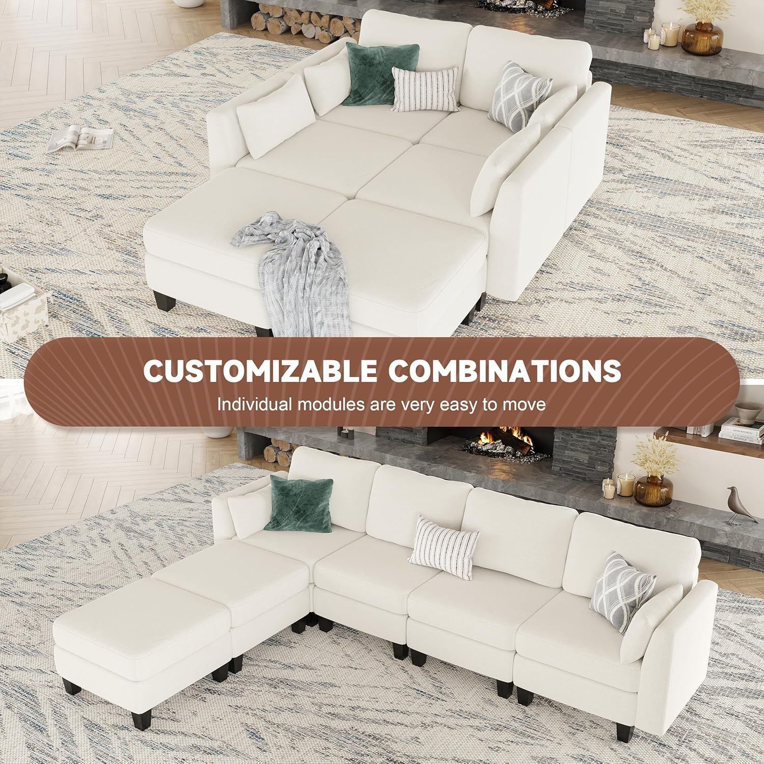 Modular Sectional Sofa, Convertible U Shaped Sofa Couch with High Density Memory Foam, 6 Seat Comfy Modular Sofa Couch for Living Room, Modern U Shaped Sectional Sofa, Dimgrey