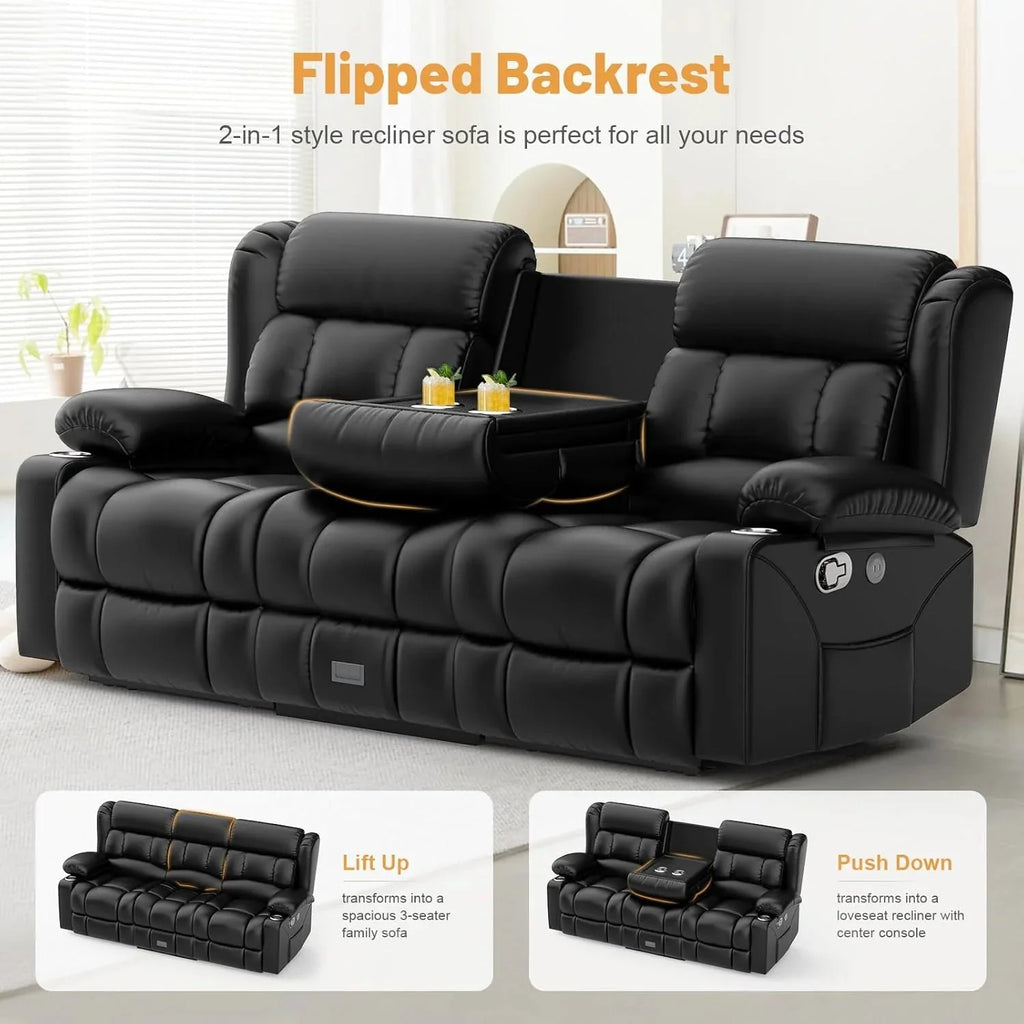 3 Seat Reclining Sofa with Storage Drawer USB Ports & Cup Holders Manual Couch