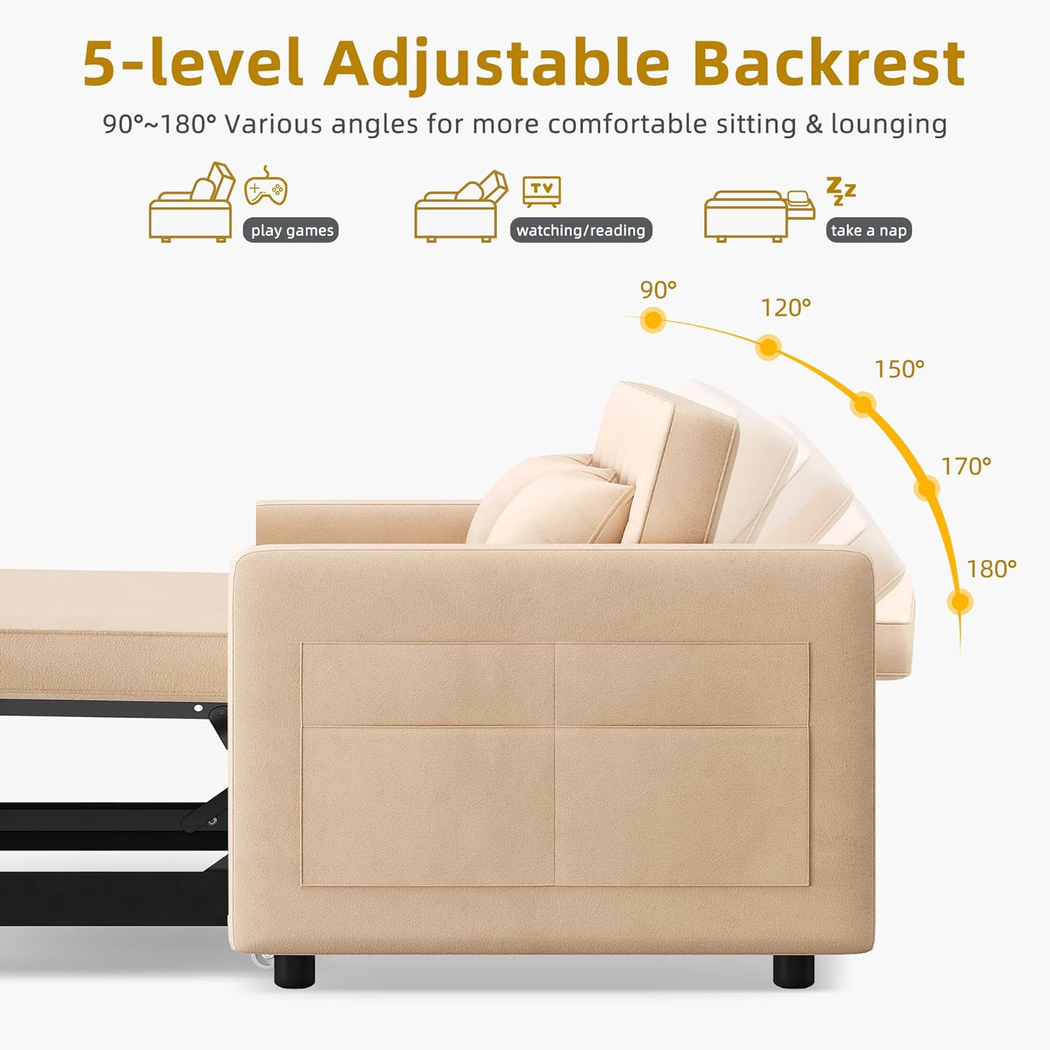 DWVO 3-in-1 Convertible Sofa Bed, 55 Sleeper Sofa with Pull-Out Bed, Cat-Scratch-Proof Fabric Futon Couch with Adjustable Backrest and Side Pocket, Loveseat for Living Room Apartment, Grey