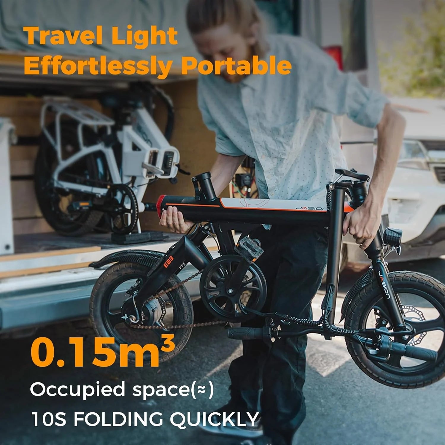 Jasion EB3 Electric Bike Adults 21mph, 500W Peak Motor, 270Wh Battery, Rear Suspension, 3 Levels Assist, 14′′ Folding Ebike for Adults and Teens, Complies to UL2849
