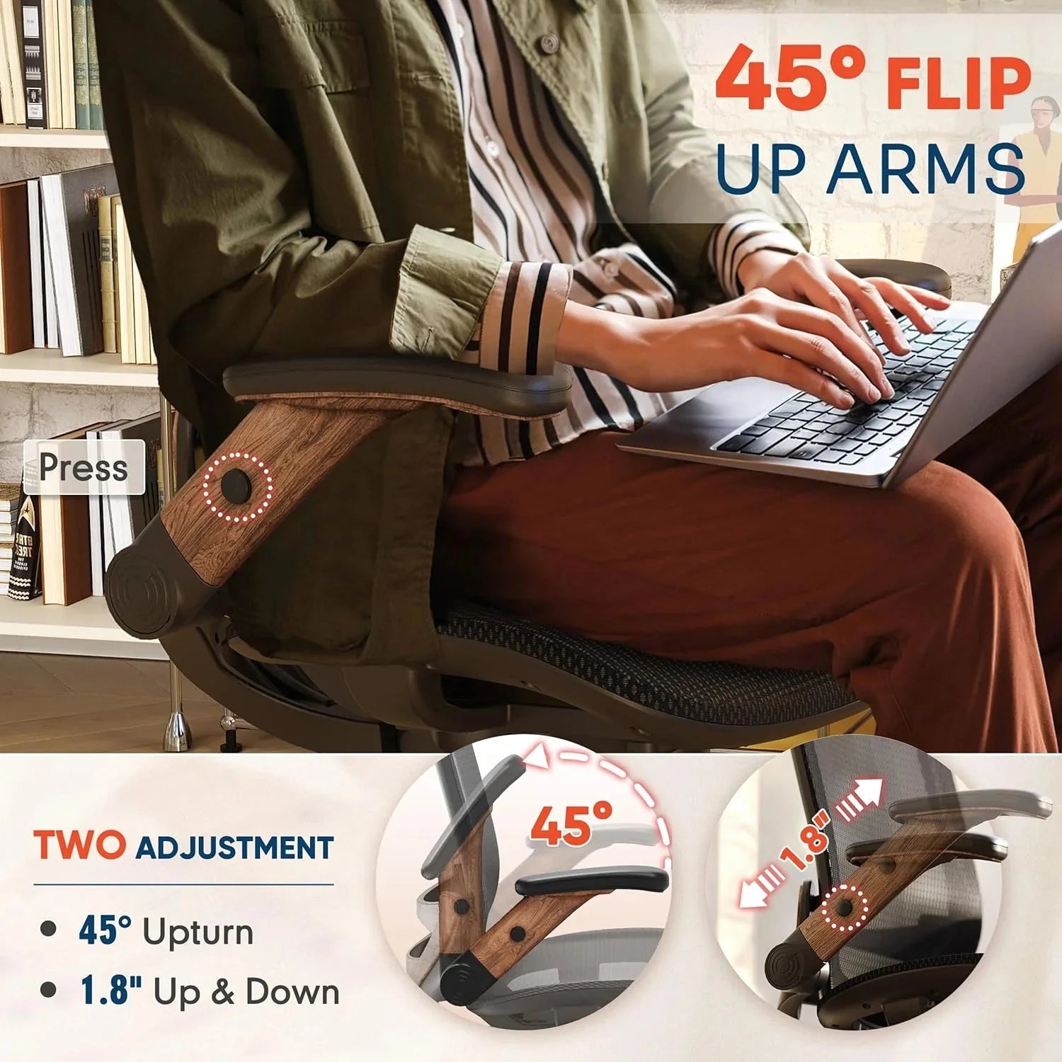 GABRYLLY Ergonomic Office Chair, High Back Home Desk Chair with Headrest, Flip-Up Arms, 90-120° Tilt Lock and Wide Cushion, Big and Tall Mesh Chairs for Man Woman, Black Task Chair