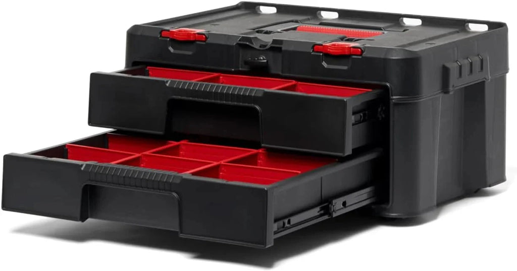 Keter Stack-n-Roll Modular Tools Organizer for Garage Storage and DIY, 3 Piece Resin Rolling Tool Box System for Small Parts