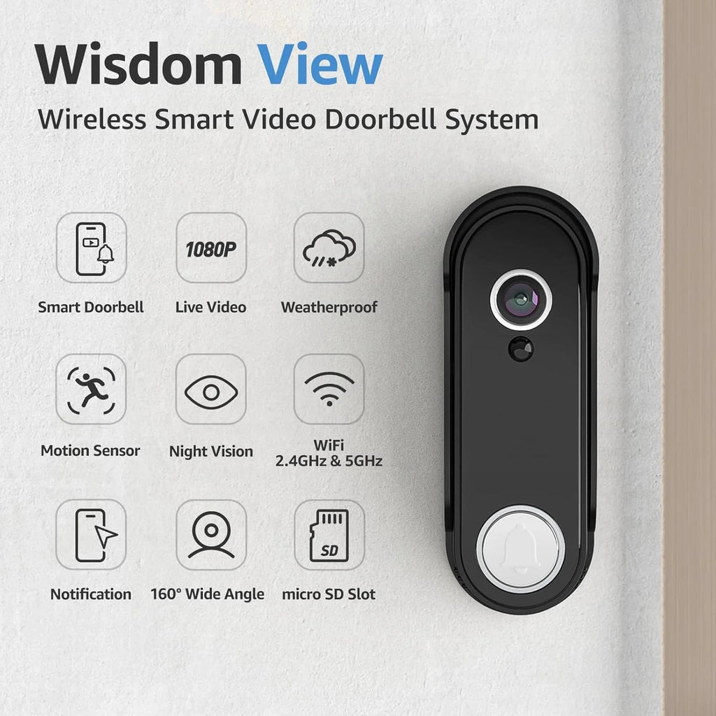 Wireless Smart Video Doorbell System, 7 Display, 1080P, No Subscription