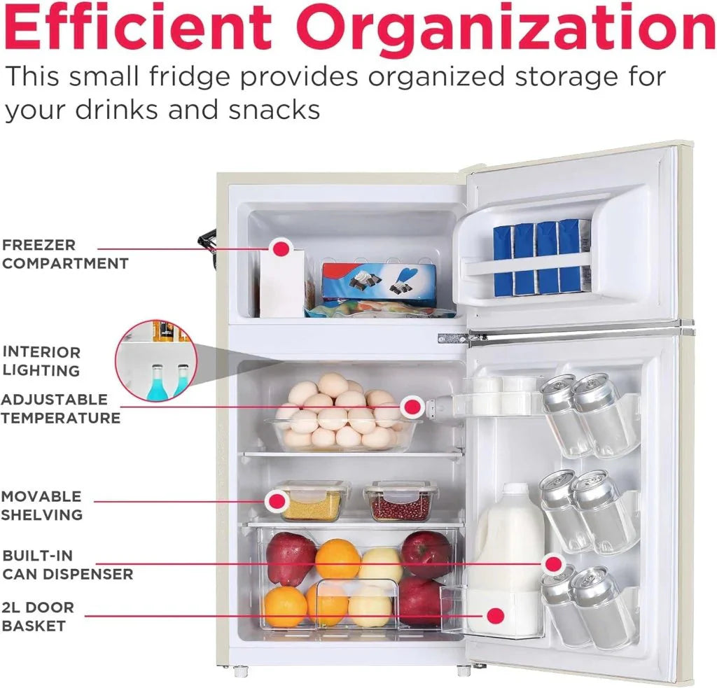 Frigidaire Retro Mini Fridge with Freezer & Side Bottle Opener-Small 2 Door Refrigerator for Office Bar or College Dorm Room-3.1 Cu Ft – 19”D x 20.5 W x 33.5 H