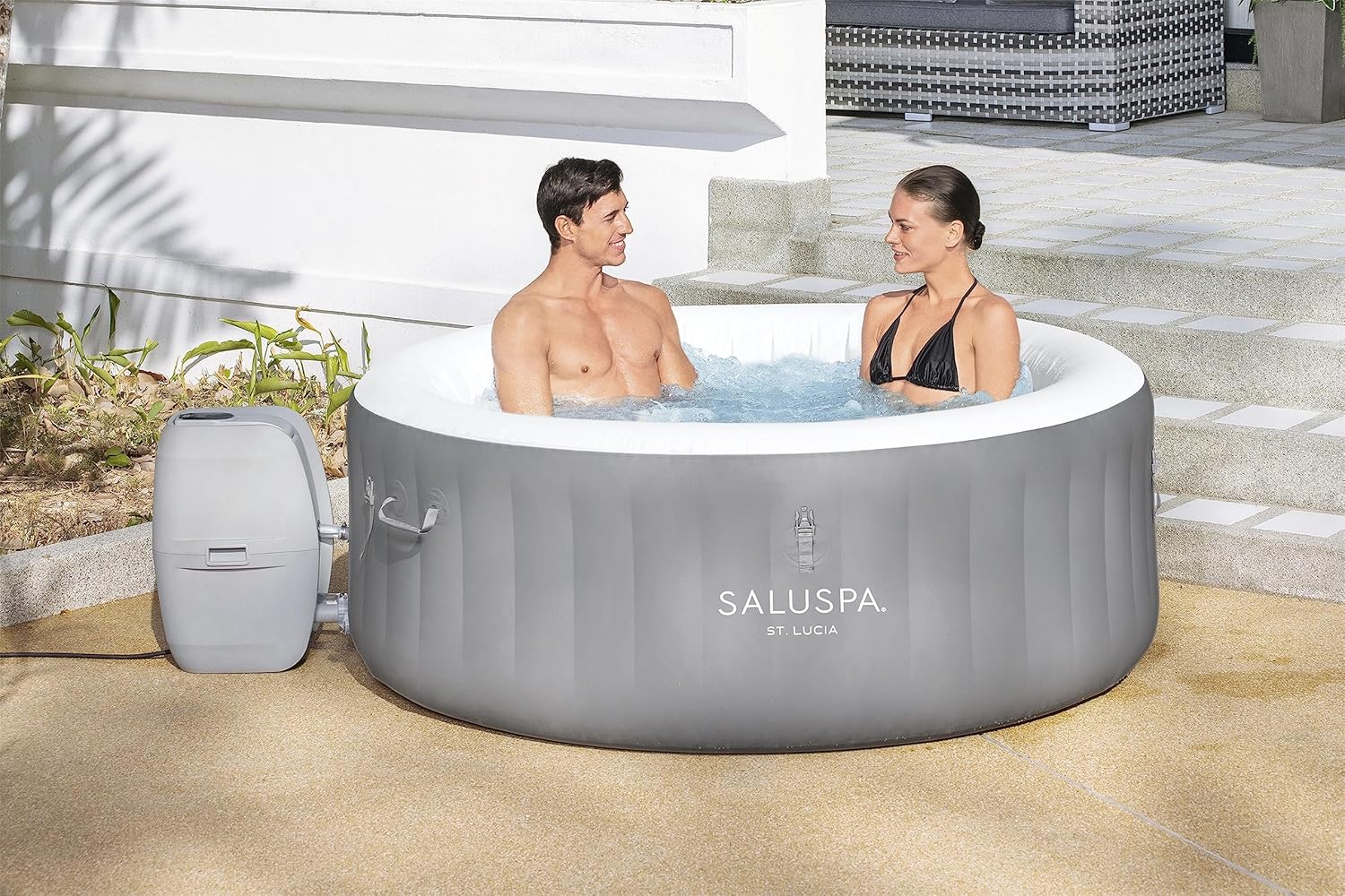 Inflatable Hot Tub Spa (71 x 26) | Portable Hot Tub with 2 Covers (1 Energy-Efficient Thermal Cover and 1 Standard Cover) | Fits Up to 2-4 Persons | Black