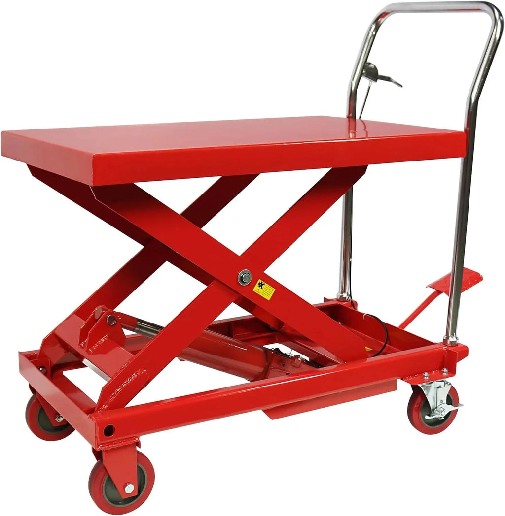 500LBS Hydraulic Lift Table Cart, 30 Lifting Height., Double Scissor Lift Table with 4 Wheels and Non-Slip Pad, Hydraulic Scissor Lift Table for Material Handling and Transportation