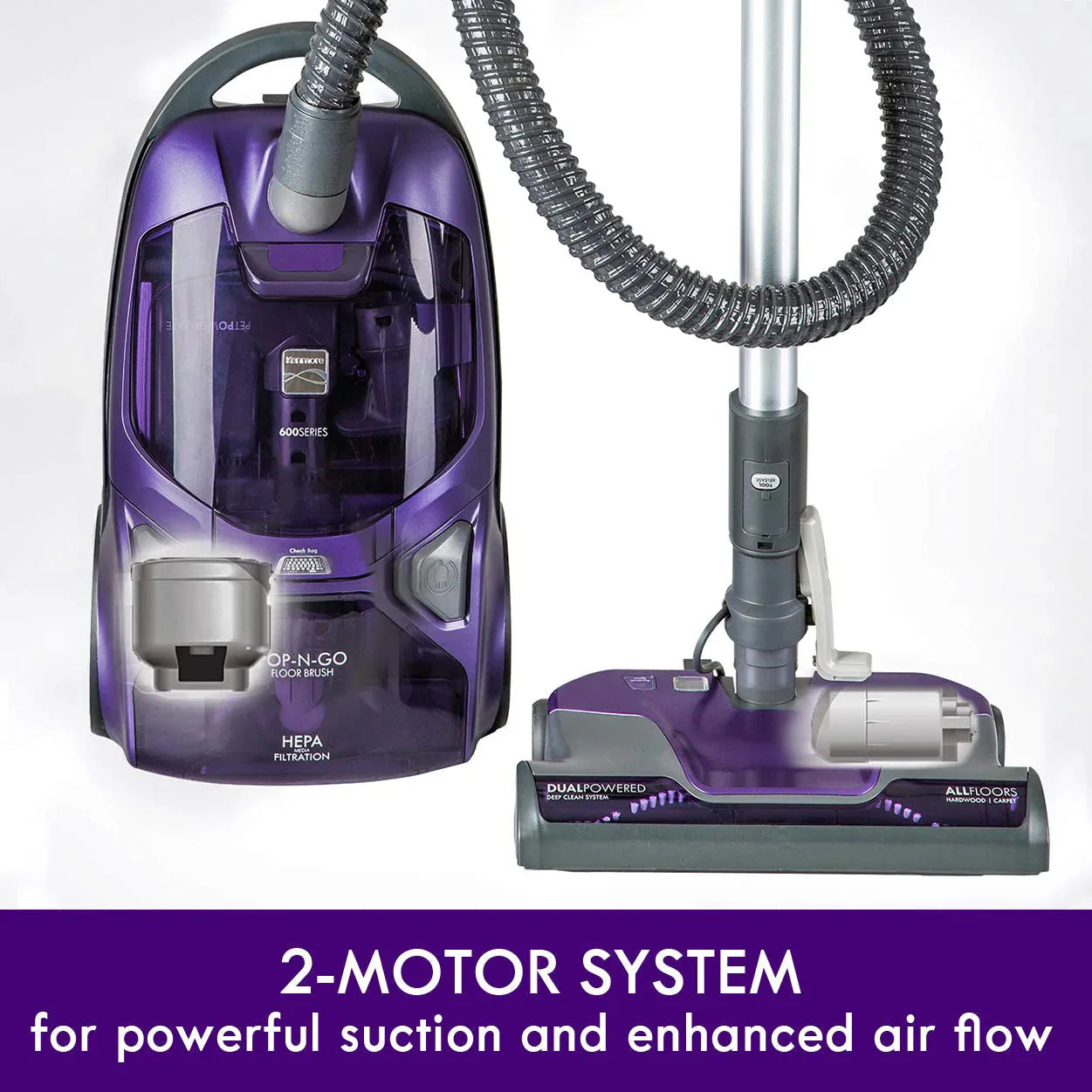 Kenmore Pet Friendly Lightweight Bagged Canister Vacuum Cleaner with Extended Telescoping Wand, HEPA, 2 Motors, Retractable Cord, and 4 Cleaning Tools