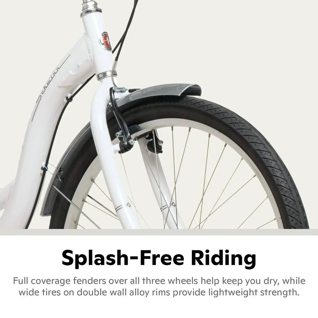 Schwinn Meridian Adult Tricycle Bike Mens and Womens Three Wheel Beach Cruiser 26-inch Wheels Low Step-Through Frame Wide Seat Rear Folding Basket Sin