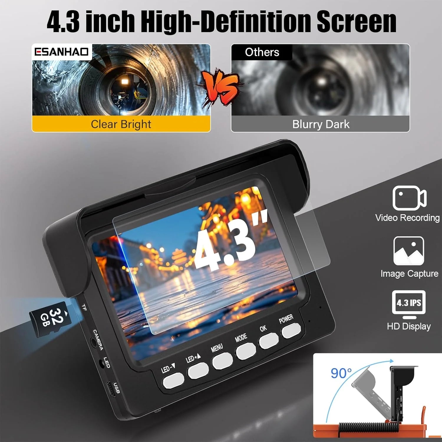 Sewer Inspection Camera, 100FT, DVR, Audio, 4.3 Screen