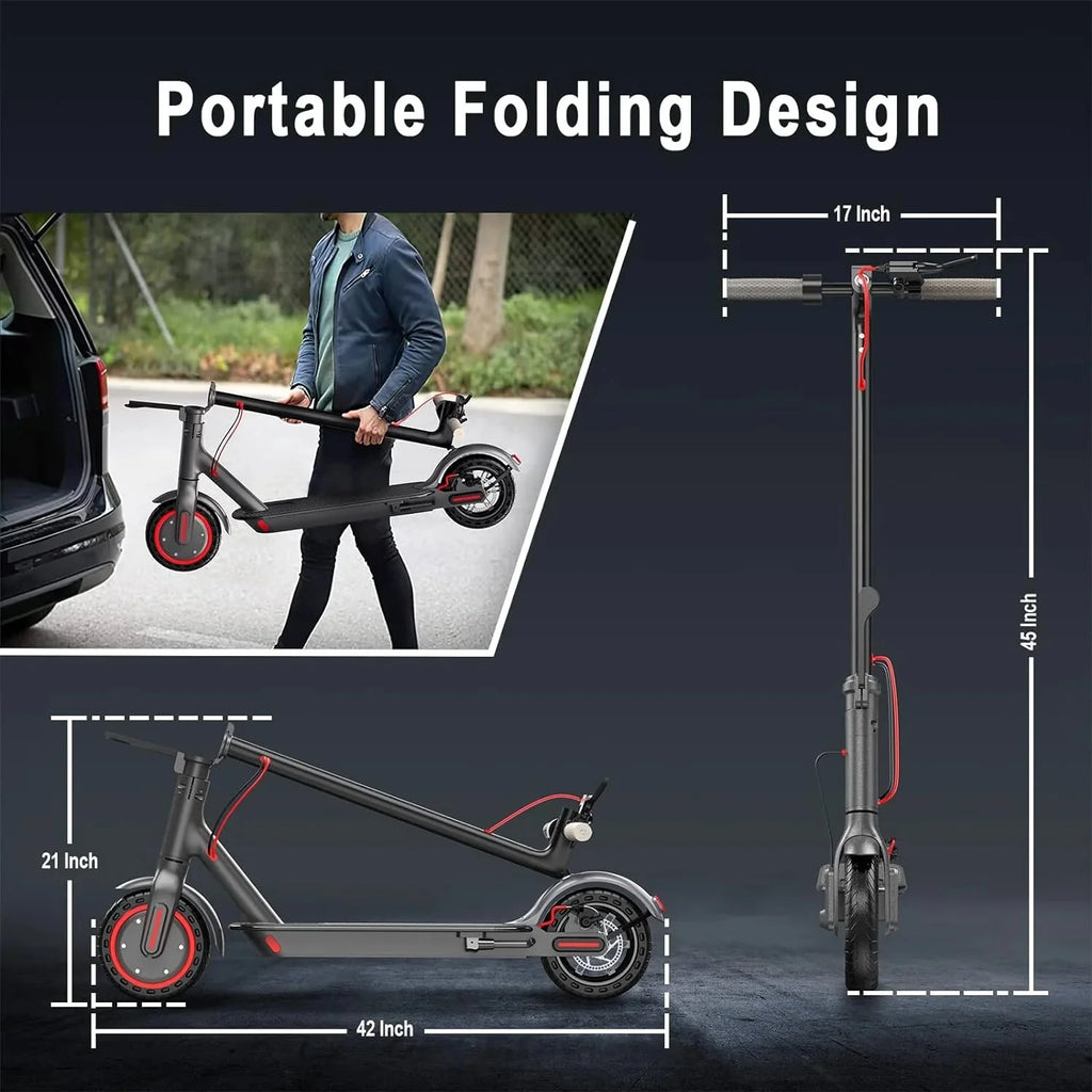 Electric Scooter - 8.5 Solid Tires, 350W Motor, Up to 19 MPH and 21-23 Miles Long-Range Portable Foldable Commuting Scooter for Adults with Double Braking System and App