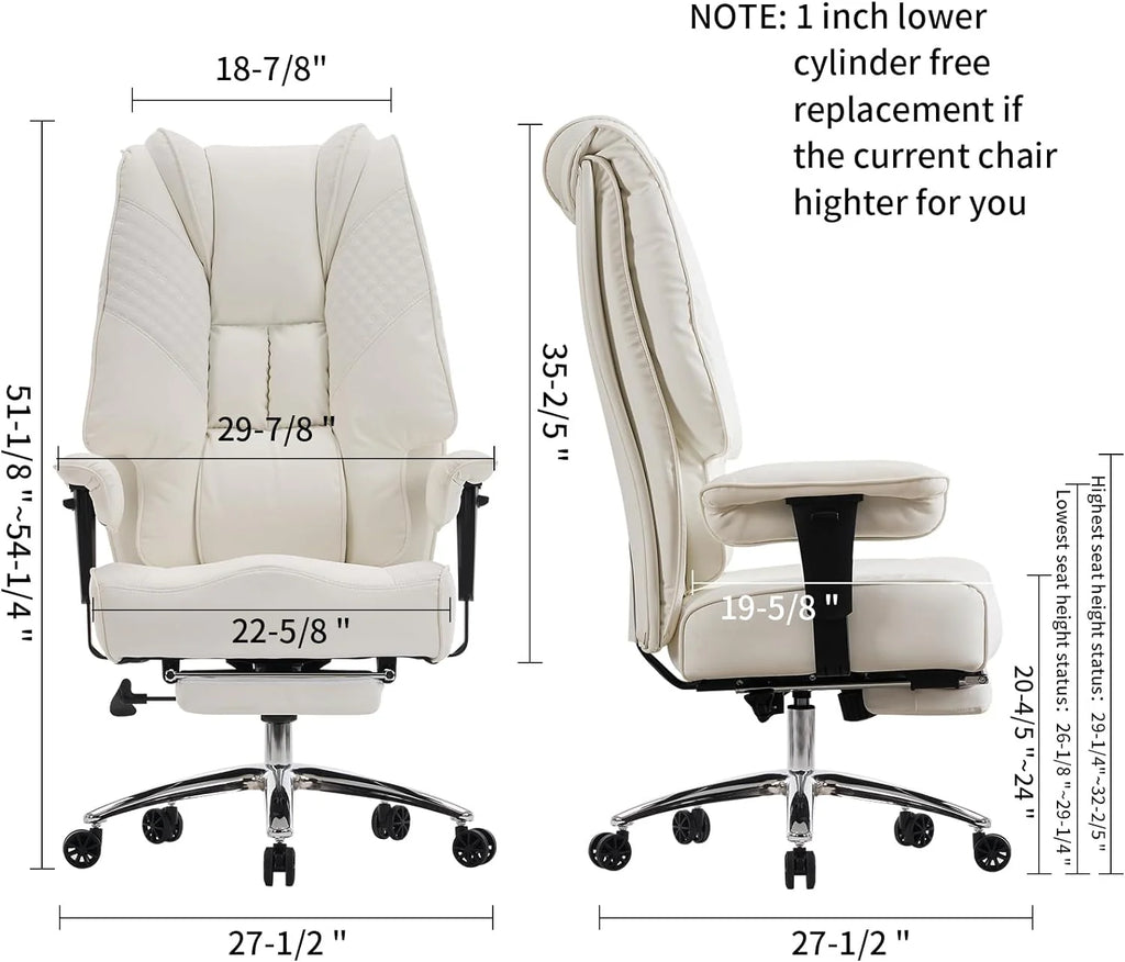Large Tall Office Chair 400 lbs Wide Seat, Leather High Back Executive Office Chair with Footrest, Ergonomic Office Chair Lumbar Support to Relieve Lower Back Pain (Beige)