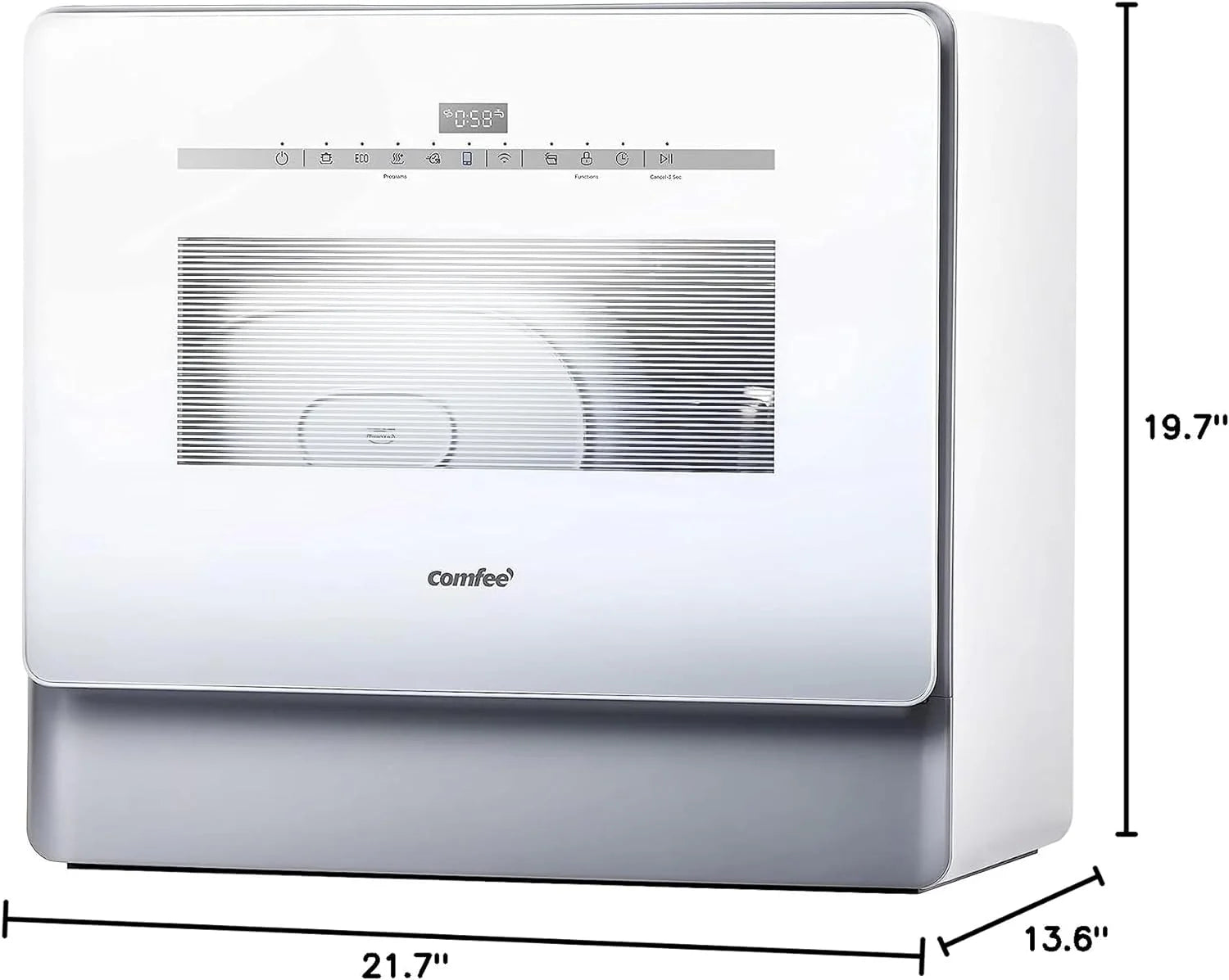 COMFEE' Portable Dishwasher Countertop with 5L Built-in Water Tank, No Hookup Needed, 6 Programs, 360° Dual Spray, 192℉ High-Temp& Air-Dry Function, Mini Dishwasher for RVs, White