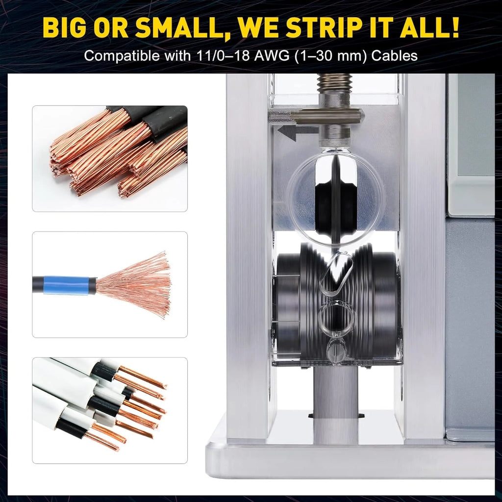 Speed Adjustable Wire Stripper, Automatic Cable Stripping Machine for 0.04-1.2 Copper Wires, Electric Scrap Cable Stripper Tool for 11/0-18 AWG Wires, Cable Jacket Remover for Recycling