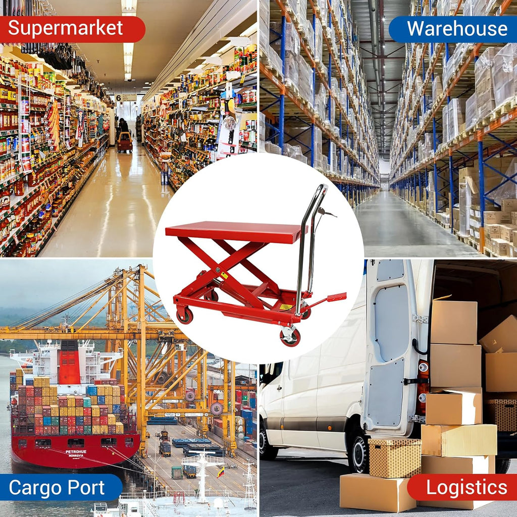 500LBS Hydraulic Lift Table Cart, 30 Lifting Height., Double Scissor Lift Table with 4 Wheels and Non-Slip Pad, Hydraulic Scissor Lift Table for Material Handling and Transportation