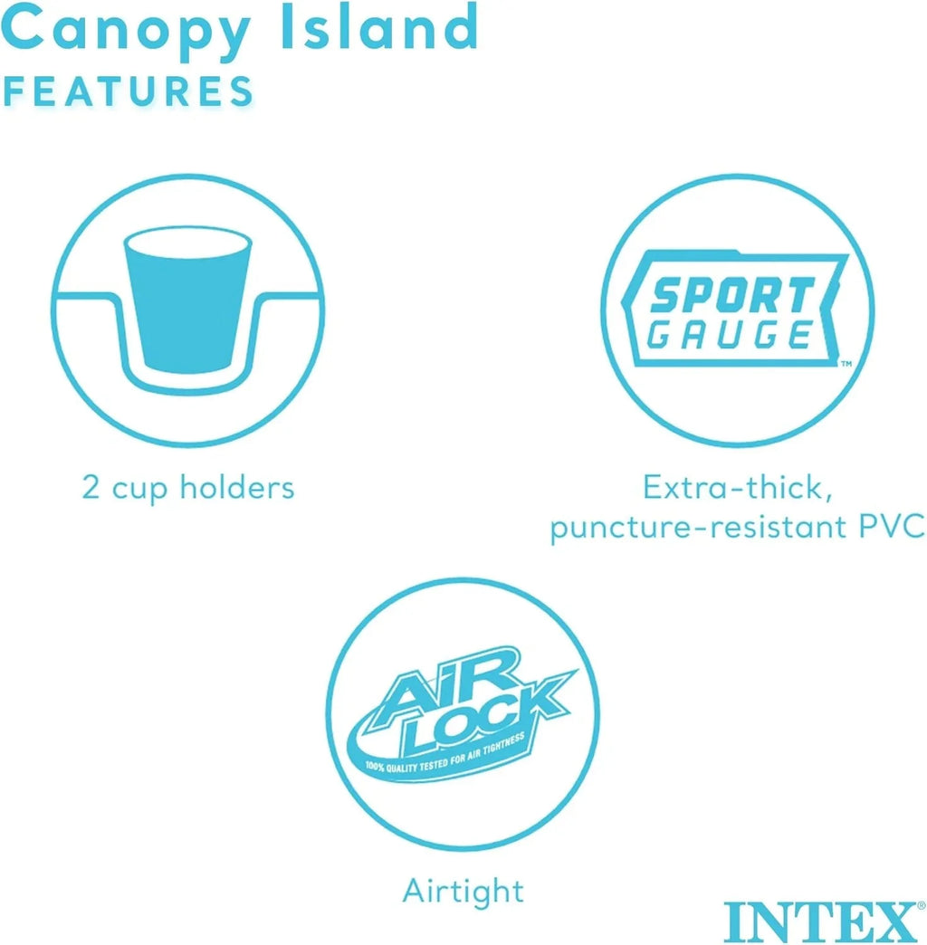 58292EP Canopy Island Inflatable Pool Float: Comfortable Lounge Surface – Built-in Cup Holders – Detachable Sunshade – 440lb Max Weight Capacity – 78.5 x 59