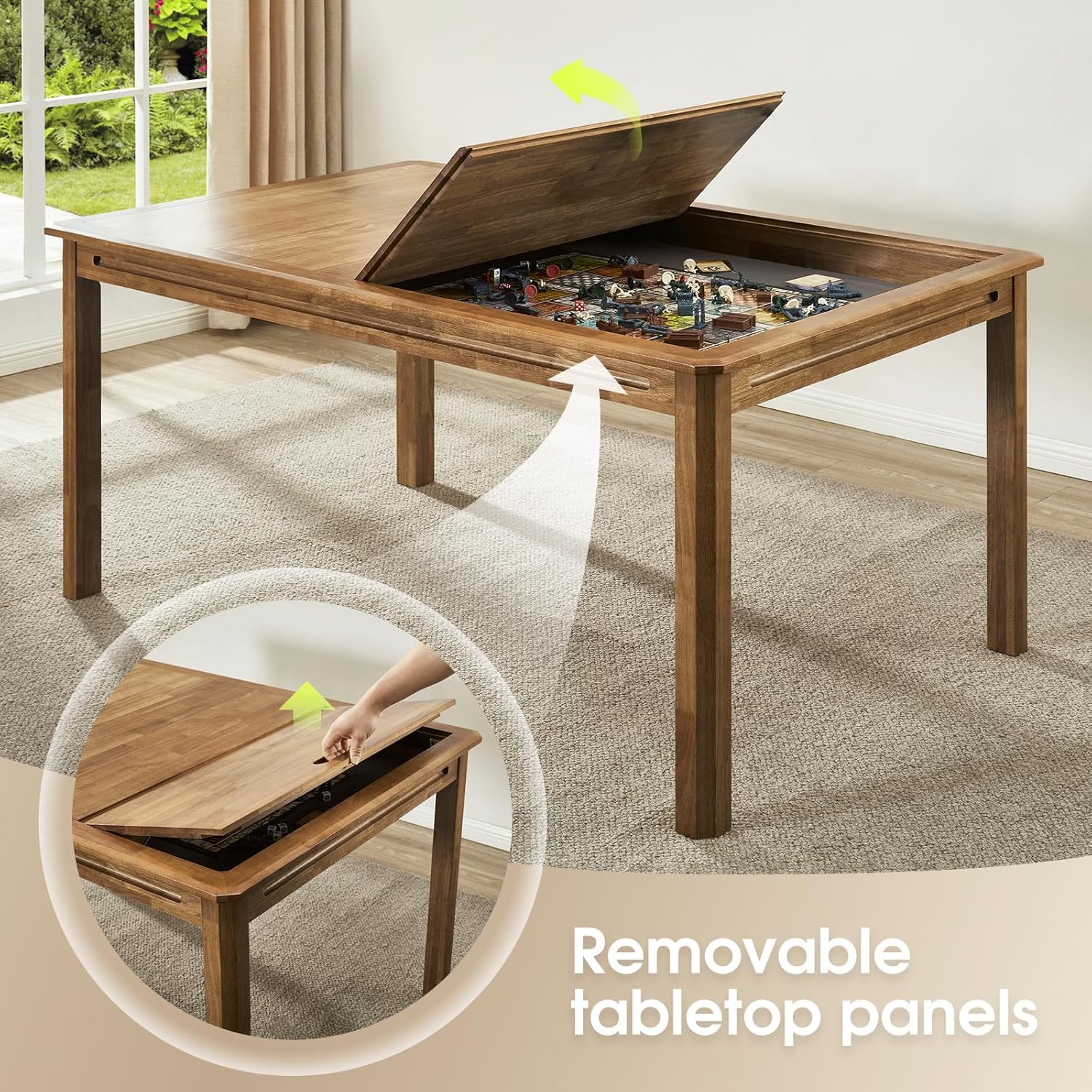 Board Game Table with Removable Top, Seats 4–6, 57x33 Play Area