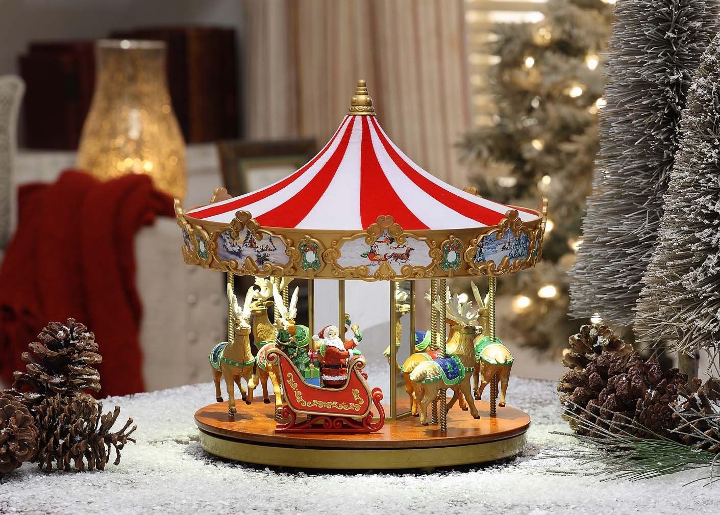 World's Fair Ferris Wheel Musical Animation Indoor Christmas Decor, 15, Gold & Very Merry Carousel Musical Animation Indoor Christmas Decor, 12, Red