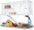 3 Tiers Large Hamster Cages, Glass Hamster Cage Habitat with Openable Wire Topper, Gerbil Cage with Two Ladders Ramps and Removeable Waterproof PVC Tray, Easy to Clean