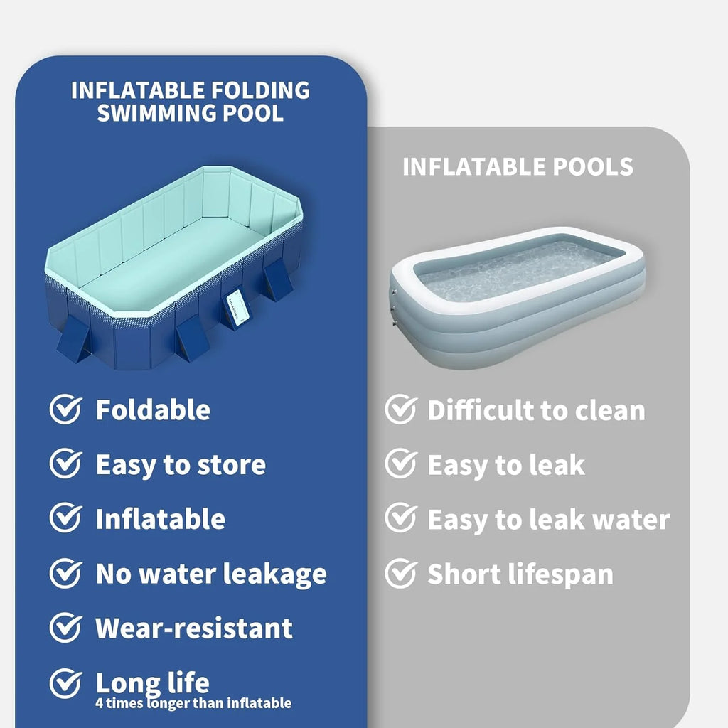 Foldable Non-Inflatable Kids' and Adults' Outdoor Swimming Pool - Hard Plastic Shell, Kid Pool for Backyard Dog Pools (158 x 76 x 20)