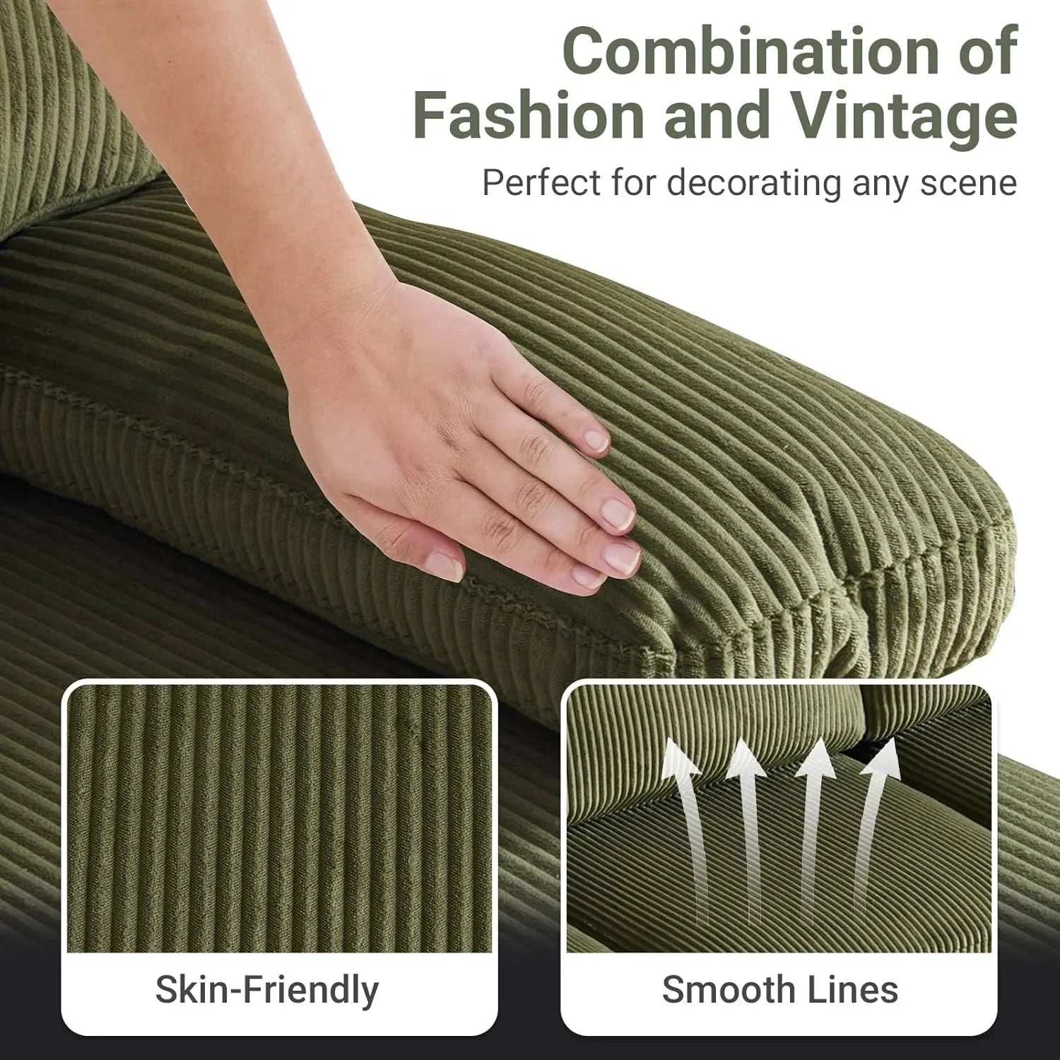 VINGLI 110 Sectional Couches for Living Room,U Shaped Couch with Double Chaise, 4-Seat Sofa Set with Chenille Fabric for Home Furniture,Beige
