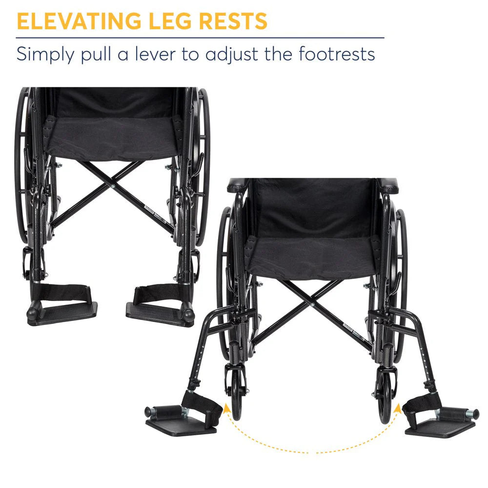 Drive Medical Silver Sport 1 Wheelchair, Full Arms, Swing Away Footrest, Lightweight Steel Frame