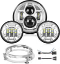 7 Motorcycle Led Headlights 4.5 Fog Light Assist DOT Kit Compatible with Harley-Davidson Elektra Street Glide Fat Boy Road King Heritage Softtail CVO,