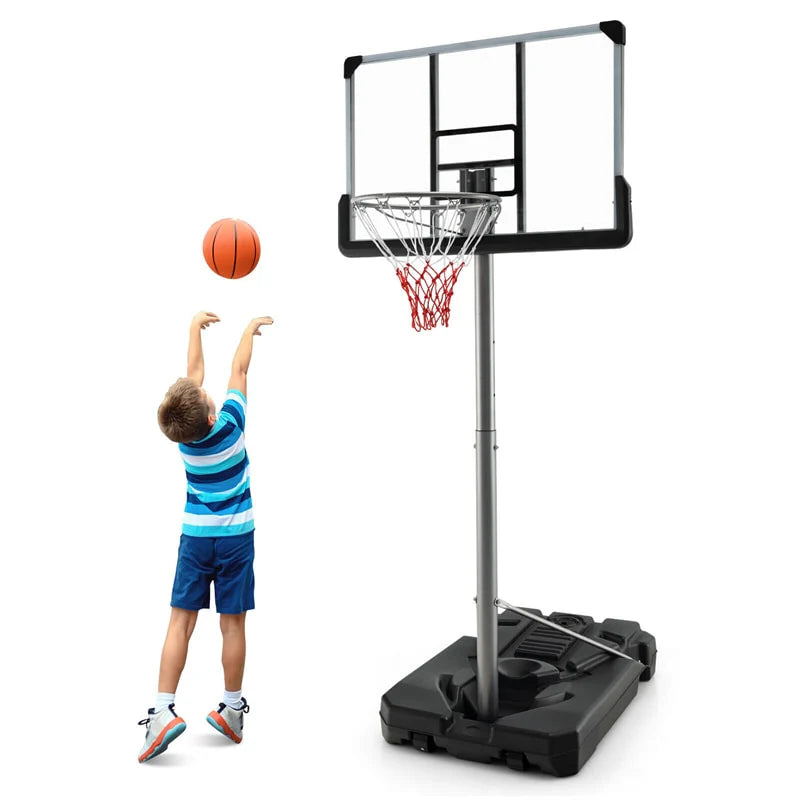 Portable Outdoor Basketball Hoop 64''-79'' Adjustable Poolside Basketball Goal System with 44 Backboard Wheeled Fillable Base