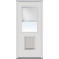 National Door Company Steel Exterior Door, Primed, 1/2 Lite with Clear Glass Internal Blinds & Pet Door, Right Hand Inswing, 32?测??x80?测??