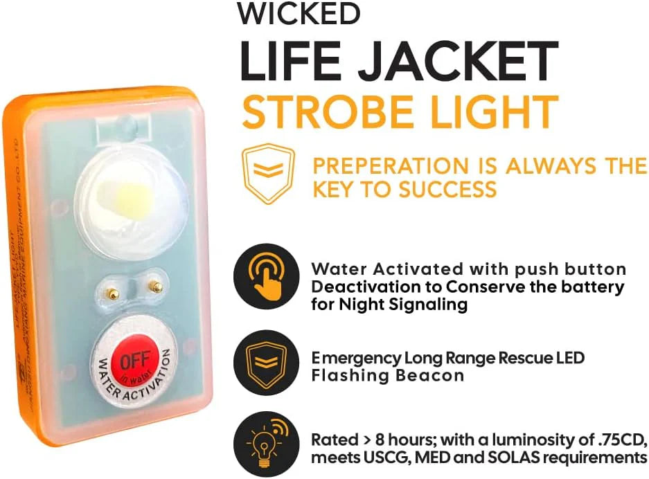 Life Jacket LED Strobe Light for Emergency Overboard Survival; Water Activated High Intensity Beam Long Range Rescue (4 Pack)
