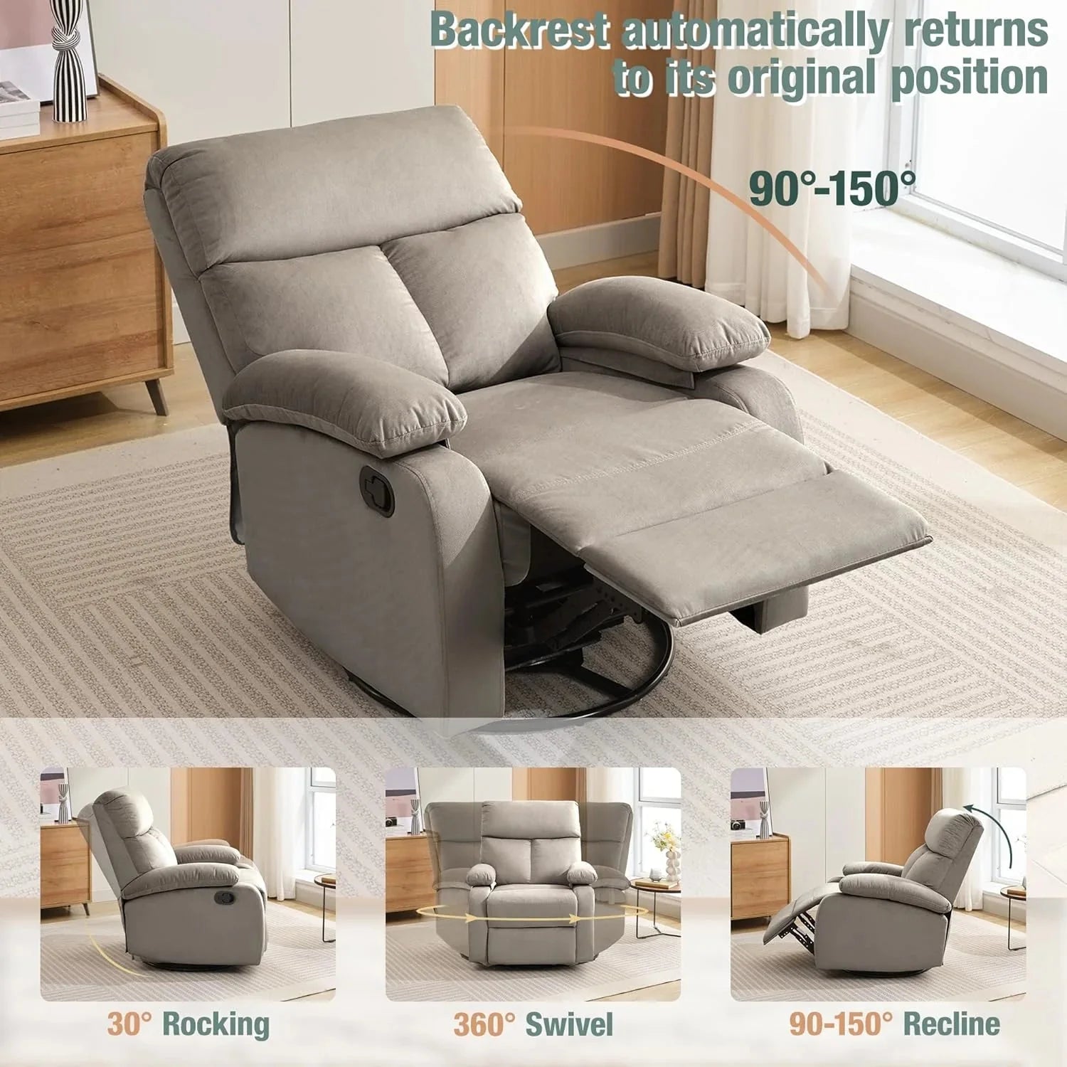 Small Swivel Rocker Recliner Chair for Compact Spaces
