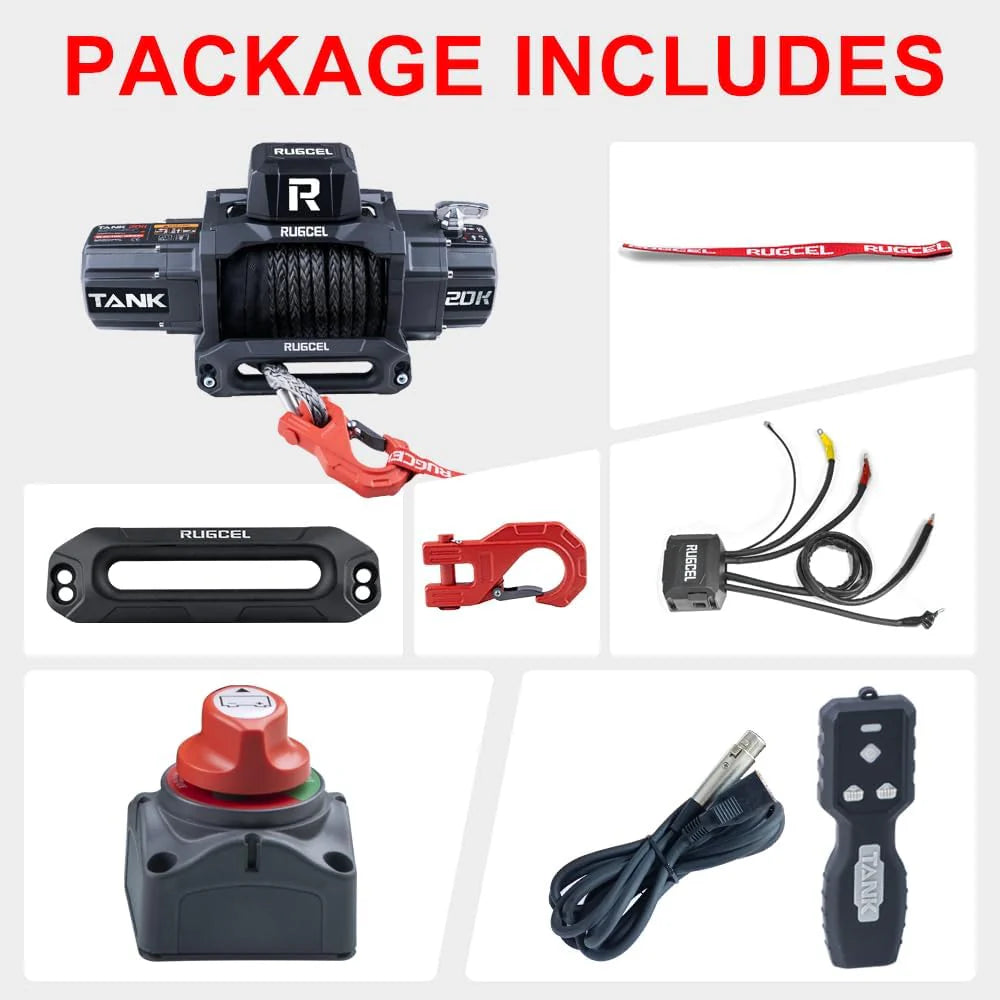 13500lb Waterproof Electric Red Synthetic Rope Winch with Hawse Fairlead, Wired Handle and 2 Wireless Remote (RED)