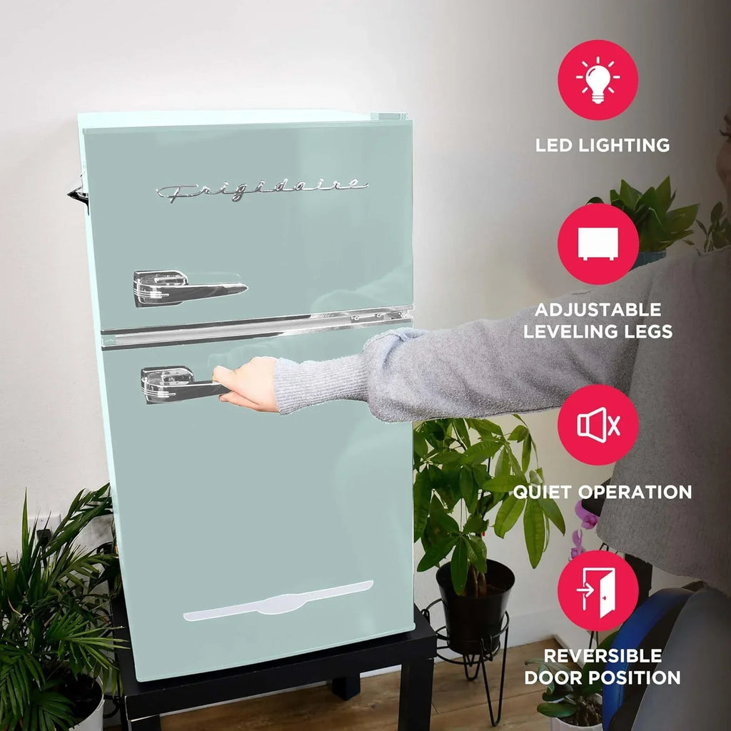 Frigidaire Retro Mini Fridge with Freezer & Side Bottle Opener-Small 2 Door Refrigerator for Office Bar or College Dorm Room-3.1 Cu Ft – 19”D x 20.5 W x 33.5 H