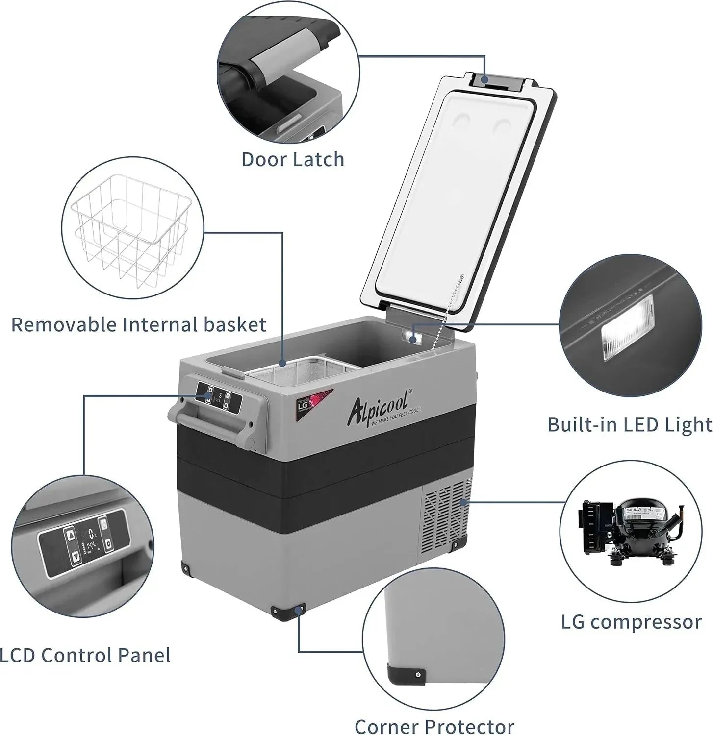 CF45 Portable Refrigerator 12 Volt Car Freezer 42 Quart Mini Fridge Freezer (-4C~68C) for Truck, RV, Vehicle, Travel, Outdoor -12/24V DC