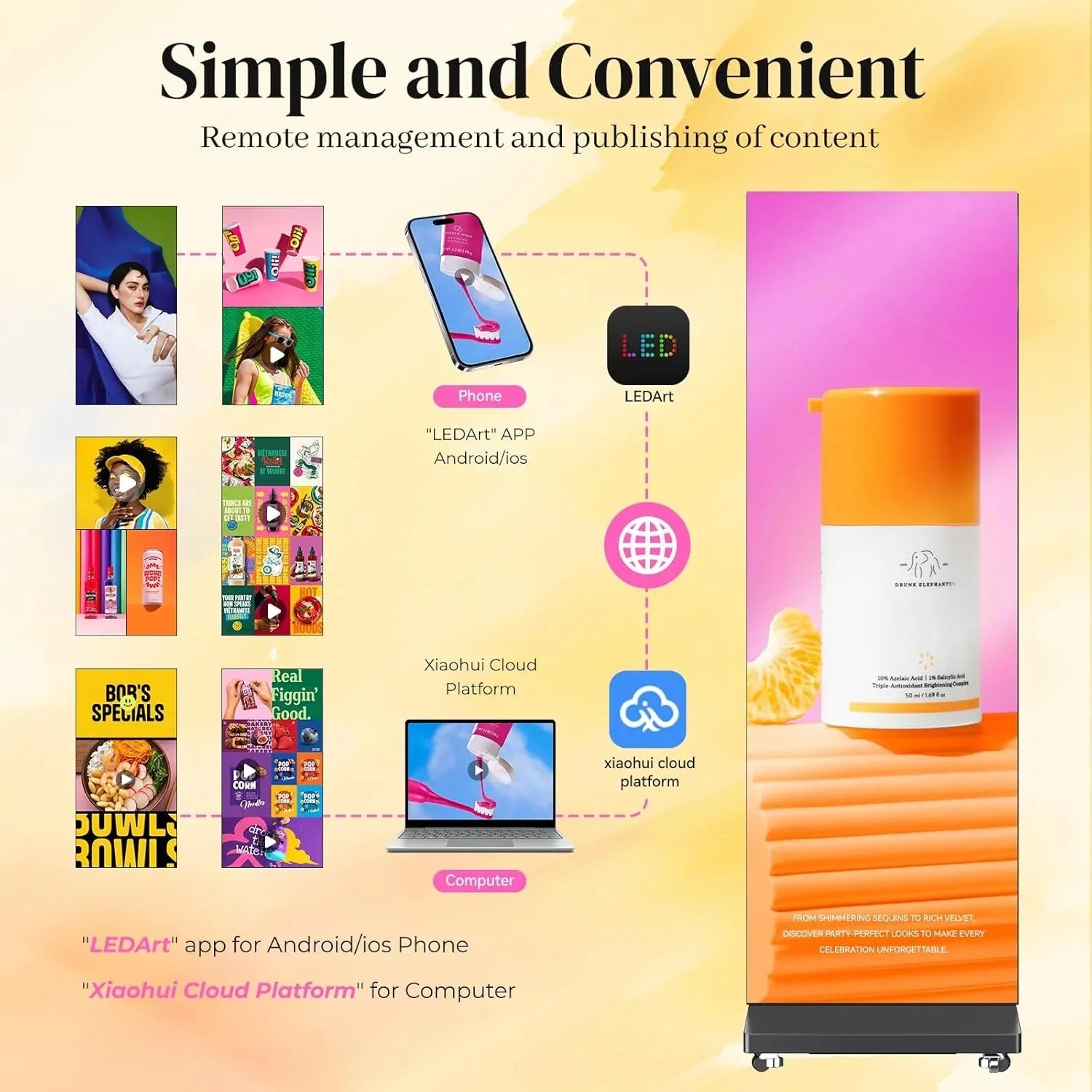 80 P1.86 Flexible Spliceable LED Poster Display – USB Plug-and-Play, Mobile & PC Remote Control, Digital Signage Advertising Screen (Silver, 1-Pack)