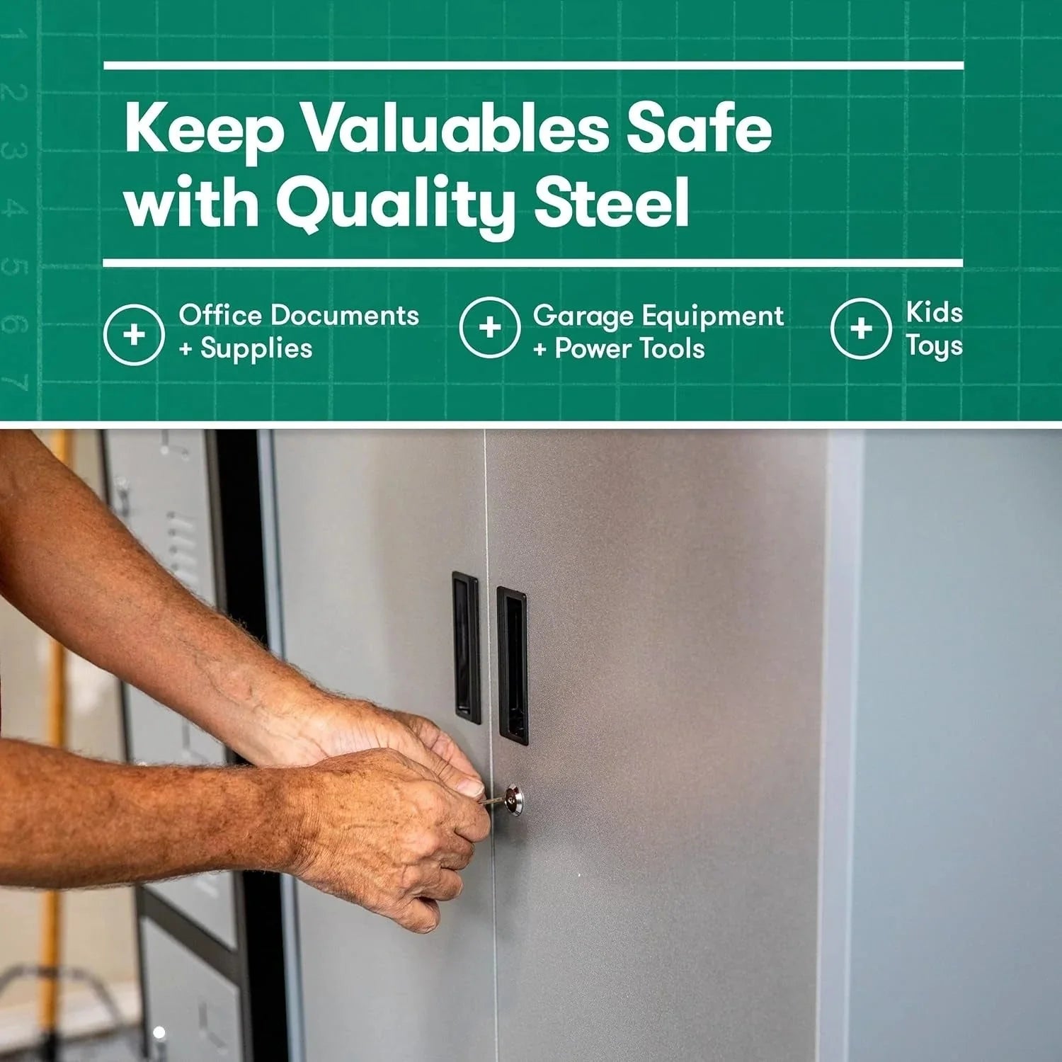 Heavy Duty Metal Garage Locker - 71 tall large steel multipurpose locker with adjustable shelves and door locks - black and silver