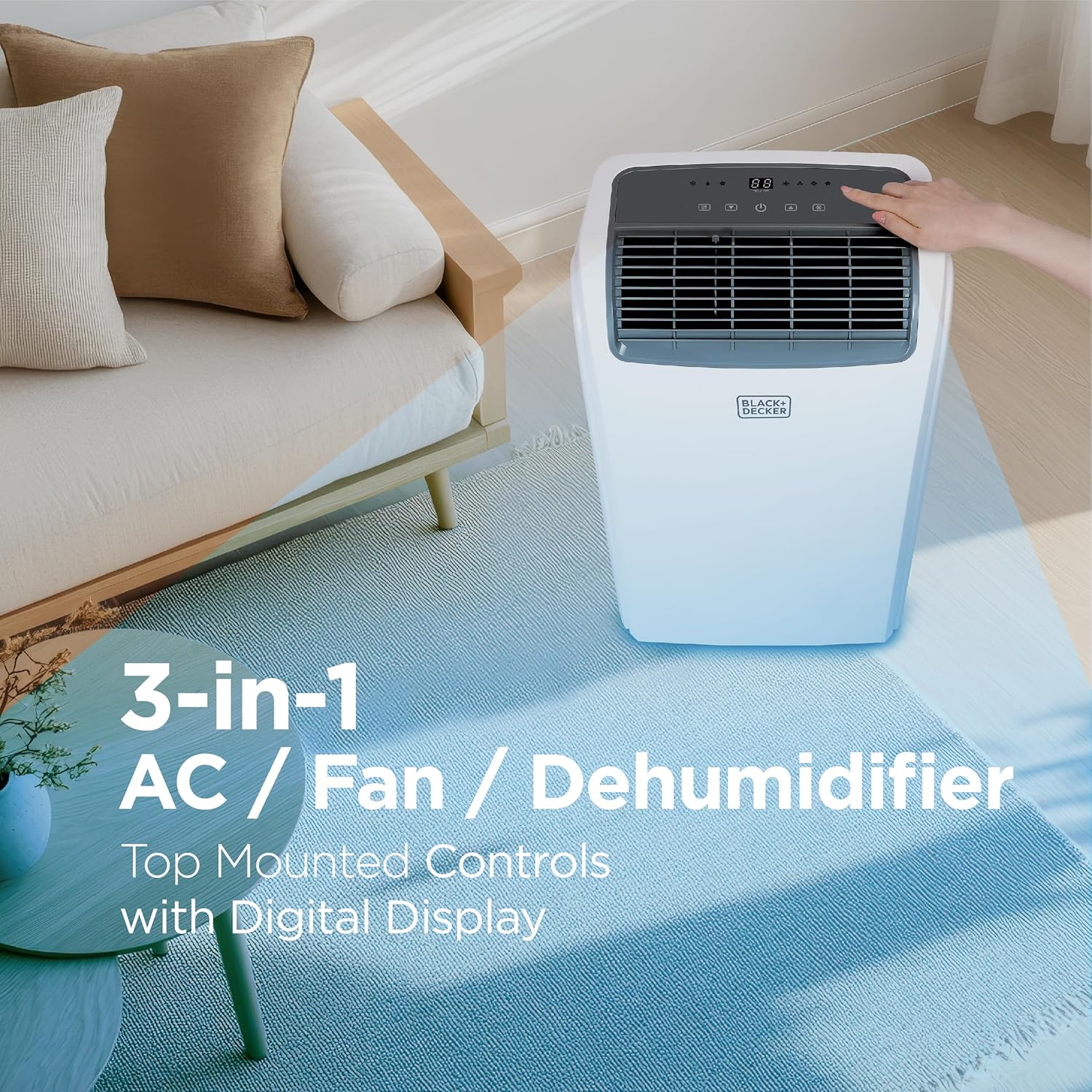 BLACK+DECKER 10,000 BTU Portable Air Conditioner for Rooms up to 450 Sq. Ft. with Remote – White