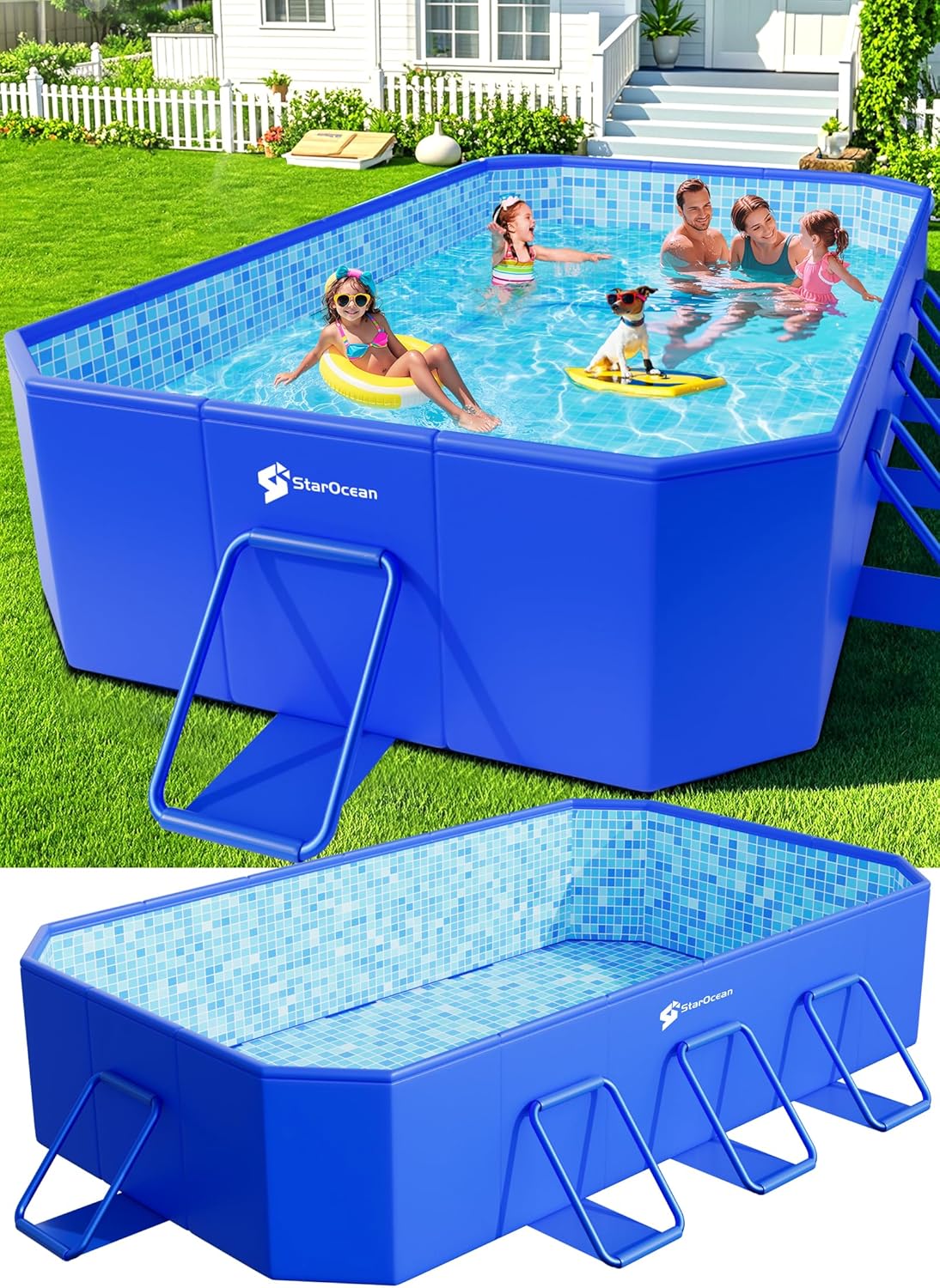 Foldable Pool, Large Non-Inflatable Swimming Pool For Kids,Adult Collapsible Pools Hard Plastic Shell, Oversized Thickened,Portable Folding Kids Pools for Backyard-Mosaic Design-115x66x20