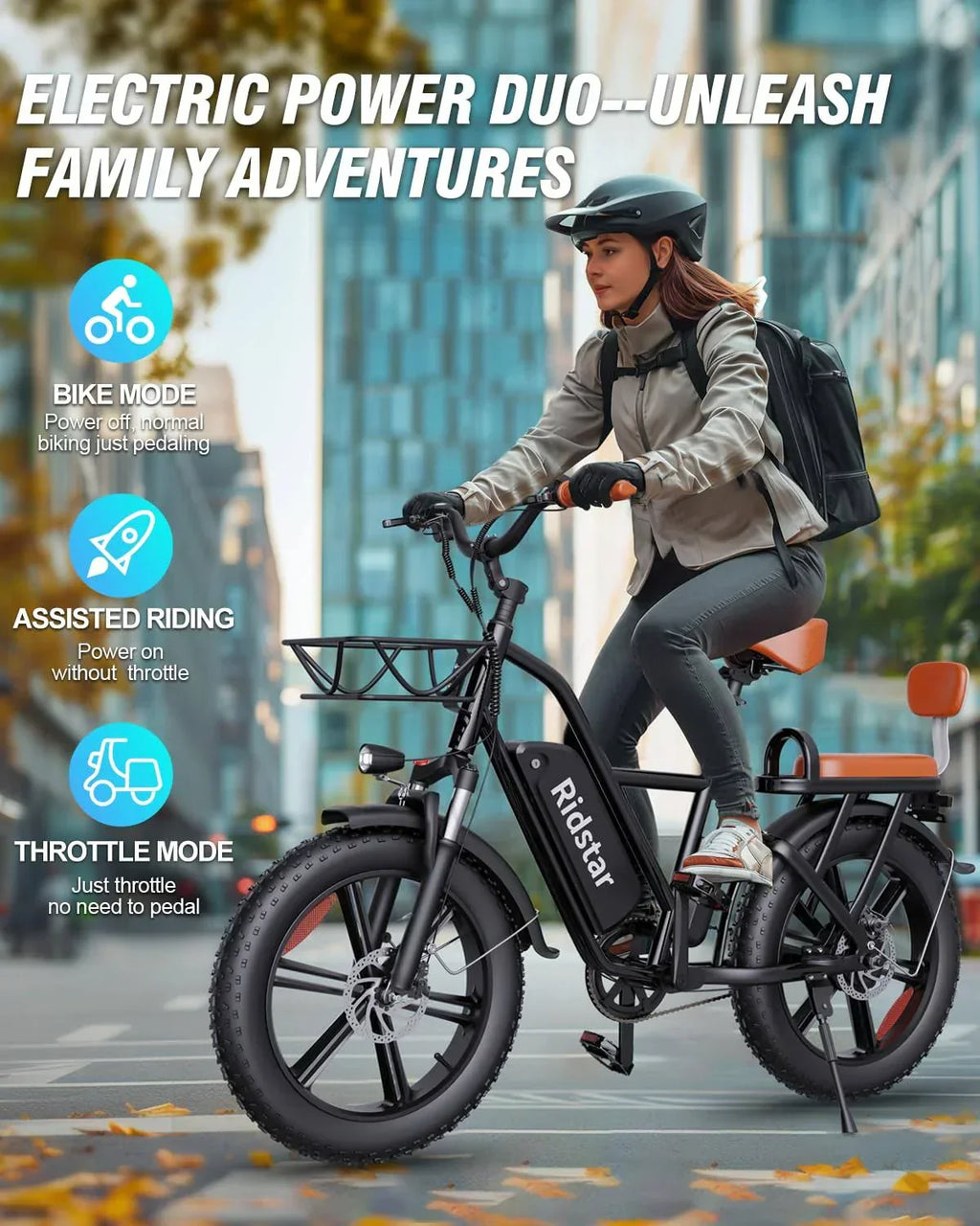 Bopzin 1000W Electric Bike for Adults 48V 15Ah Removable Battery Ebike 20 x 4.0 - 1000W