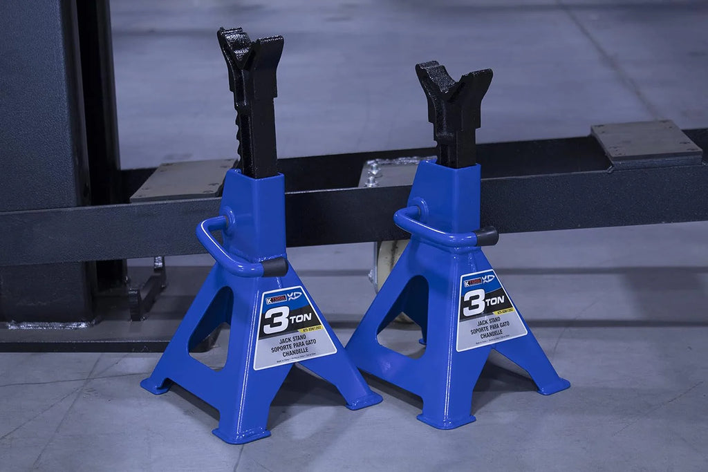 HD61222 22 Ton Automotive Jack Stands for Garages, Repair Shops, and DIY, Pin Style, V Shaped Saddle, Heavy Duty Steel Frame, Adjustable Height 11.825- 19.725, Black/Blue, Pair