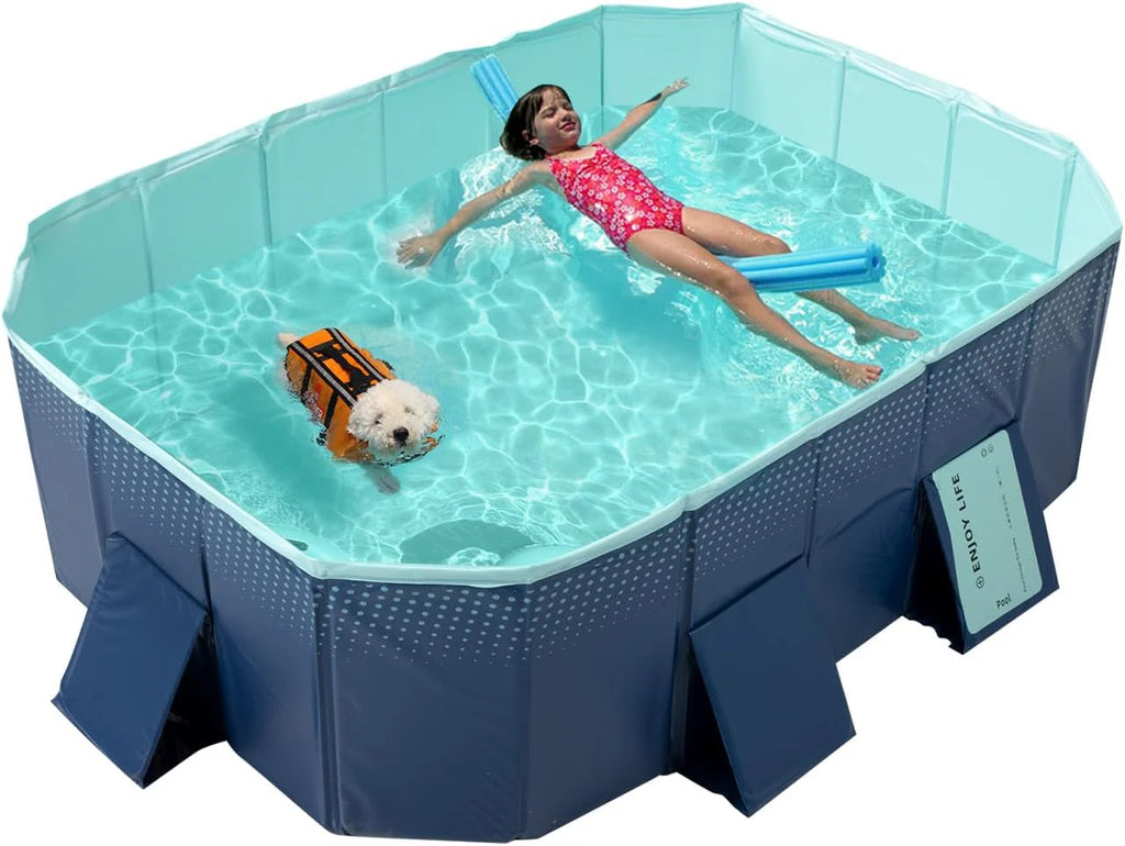 Foldable Non-Inflatable Kids' and Adults' Outdoor Swimming Pool - Hard Plastic Shell, Kid Pool for Backyard Dog Pools (158 x 76 x 20)