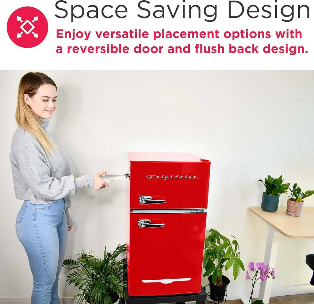 Frigidaire Retro Mini Fridge with Freezer & Side Bottle Opener-Small 2 Door Refrigerator for Office Bar or College Dorm Room-3.1 Cu Ft – 19”D x 20.5 W x 33.5 H