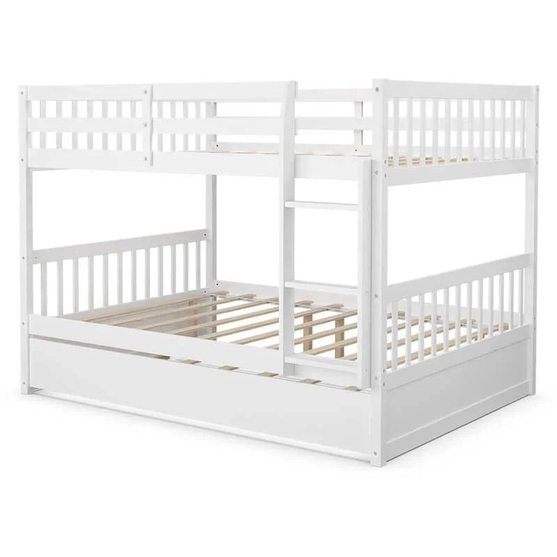 Solid Wood Full Over Full Bunk Bed Frame With Trundle Safety Ladder Amp Guardrails Convertible Bunk Bed For Kids Teens