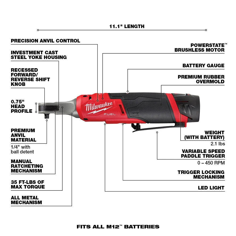 M12 FUEL 1/4 High Speed Cordless Ratchet Kit