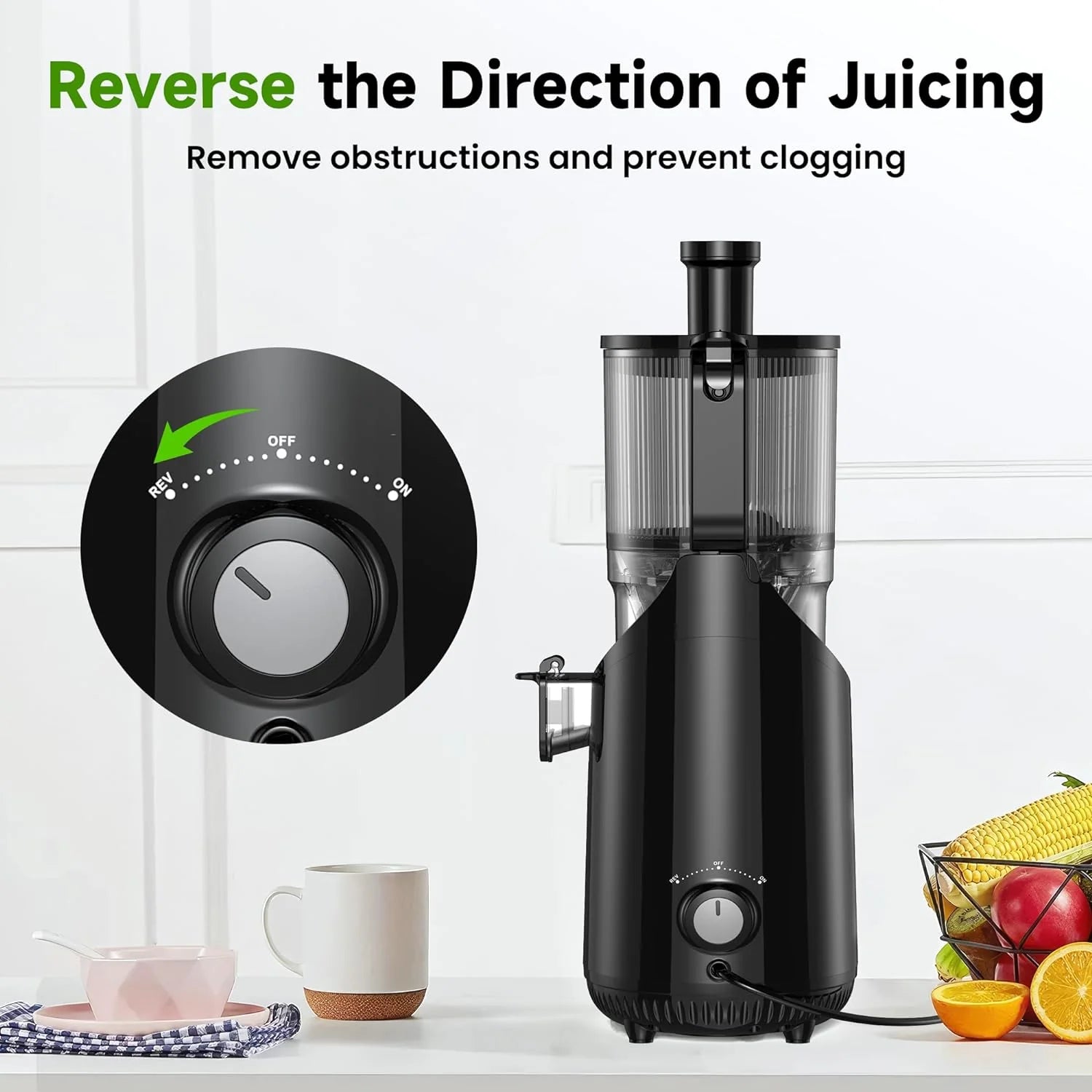 Cold Press Juicer, Slow Masticating Machines with 5.3 Extra Large Feed Chute Fit Whole Fruits & Vegetables Easy Clean Self Feeding Effortless for Batch Juicing, High Juice Yield, BPA Free 250W