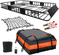 Folding hitch mounted cargo basket 60 With hook stabilizer, net and straps
