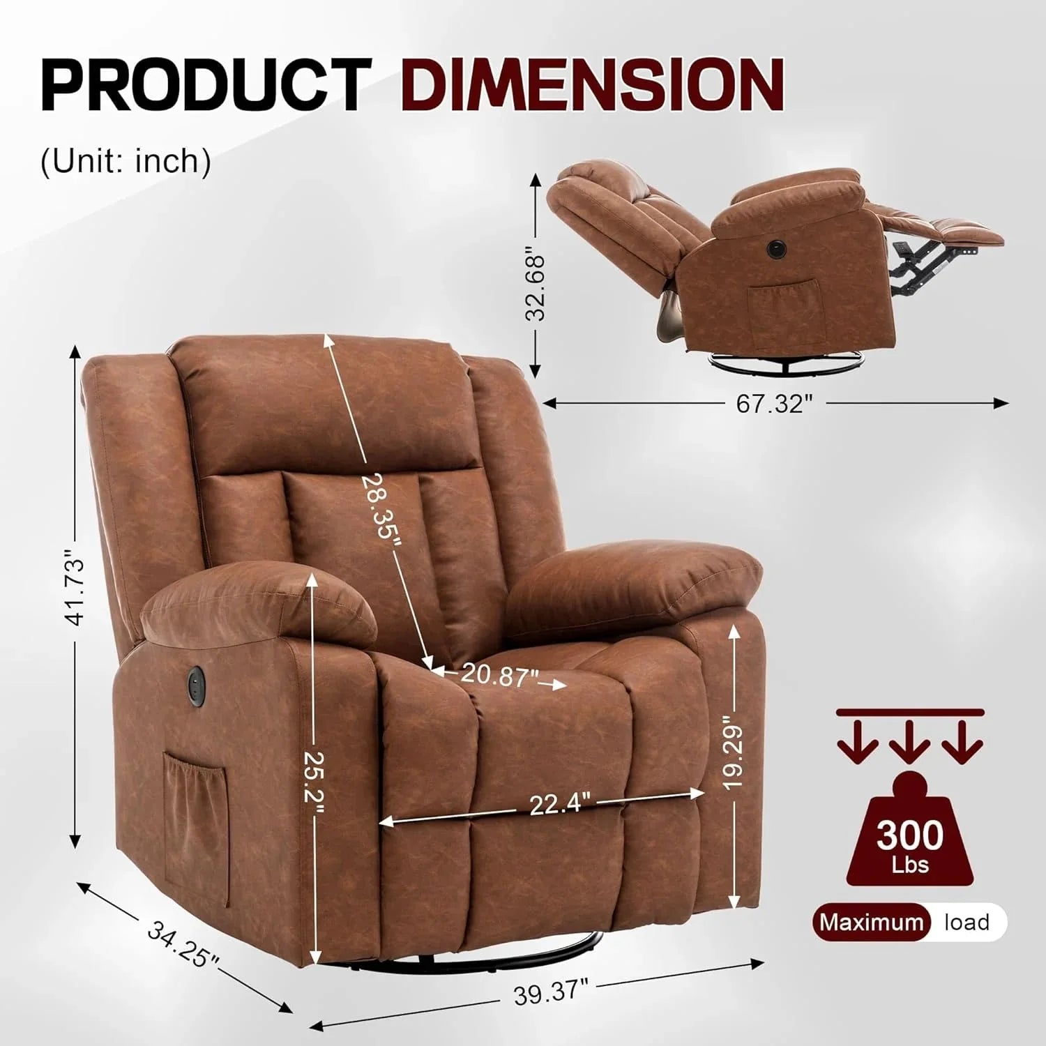 Rocker Recliner Glider Recliner Chairs for Adults 360° Swivel Rocking Chair