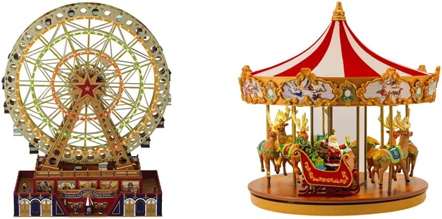 World's Fair Ferris Wheel Musical Animation Indoor Christmas Decor, 15, Gold & Very Merry Carousel Musical Animation Indoor Christmas Decor, 12, Red