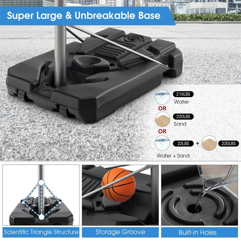 Portable Outdoor Basketball Hoop 64''-79'' Adjustable Poolside Basketball Goal System with 44 Backboard Wheeled Fillable Base