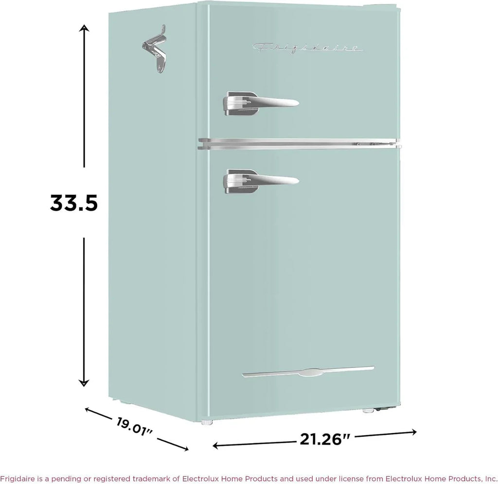 Frigidaire Retro Mini Fridge with Freezer & Side Bottle Opener-Small 2 Door Refrigerator for Office Bar or College Dorm Room-3.1 Cu Ft – 19”D x 20.5 W x 33.5 H